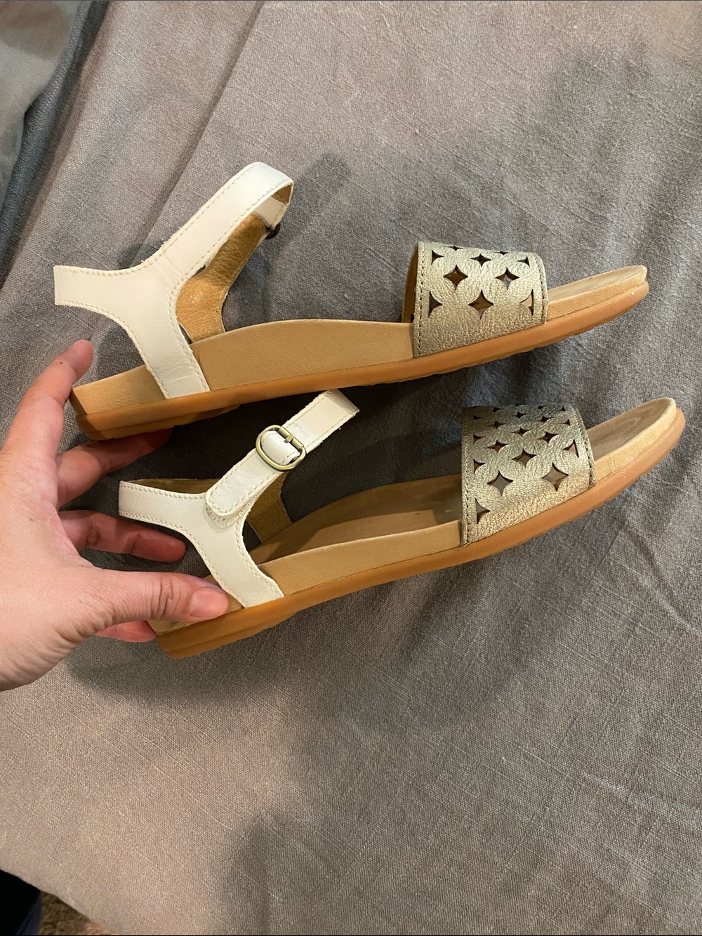 Dansko White and Metallic Gold Cutout Slide Sandals - Picture 3 of 4